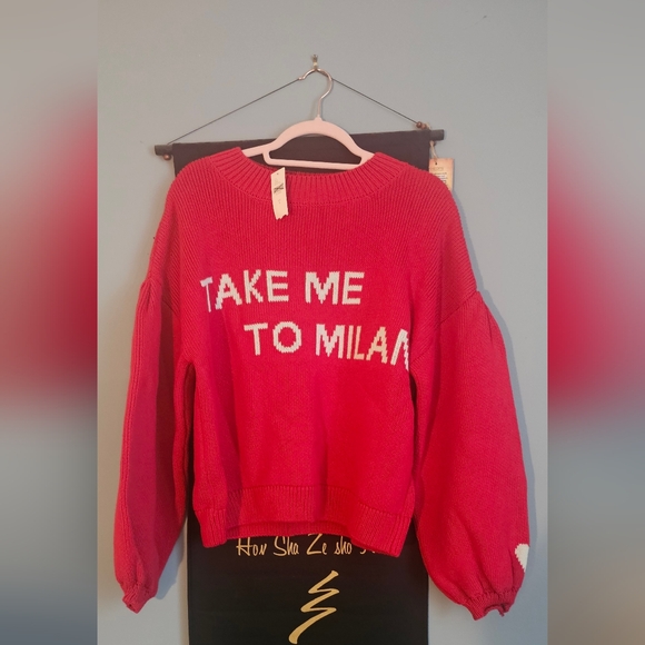 Anthropologie Maeve Red Crew Neck Sweater with Take Me To Milan - Picture 4 of 8